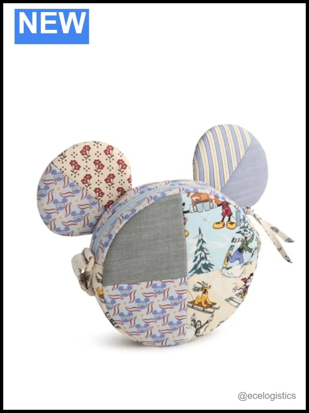 Quilted Cotton Disney Mickey Mouse Crossbody Bag with Zip Closure